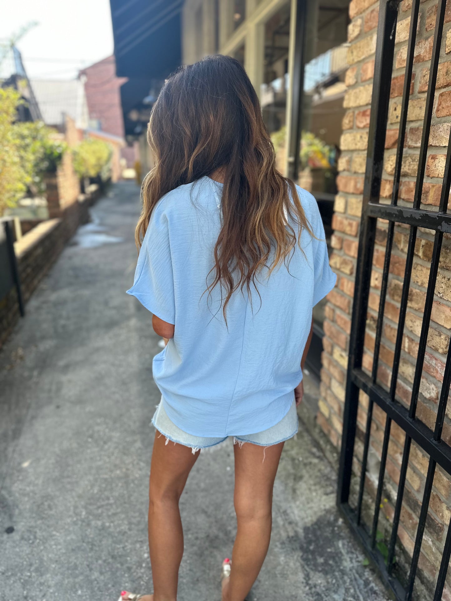 Flowy V Blouse- Baby Blue