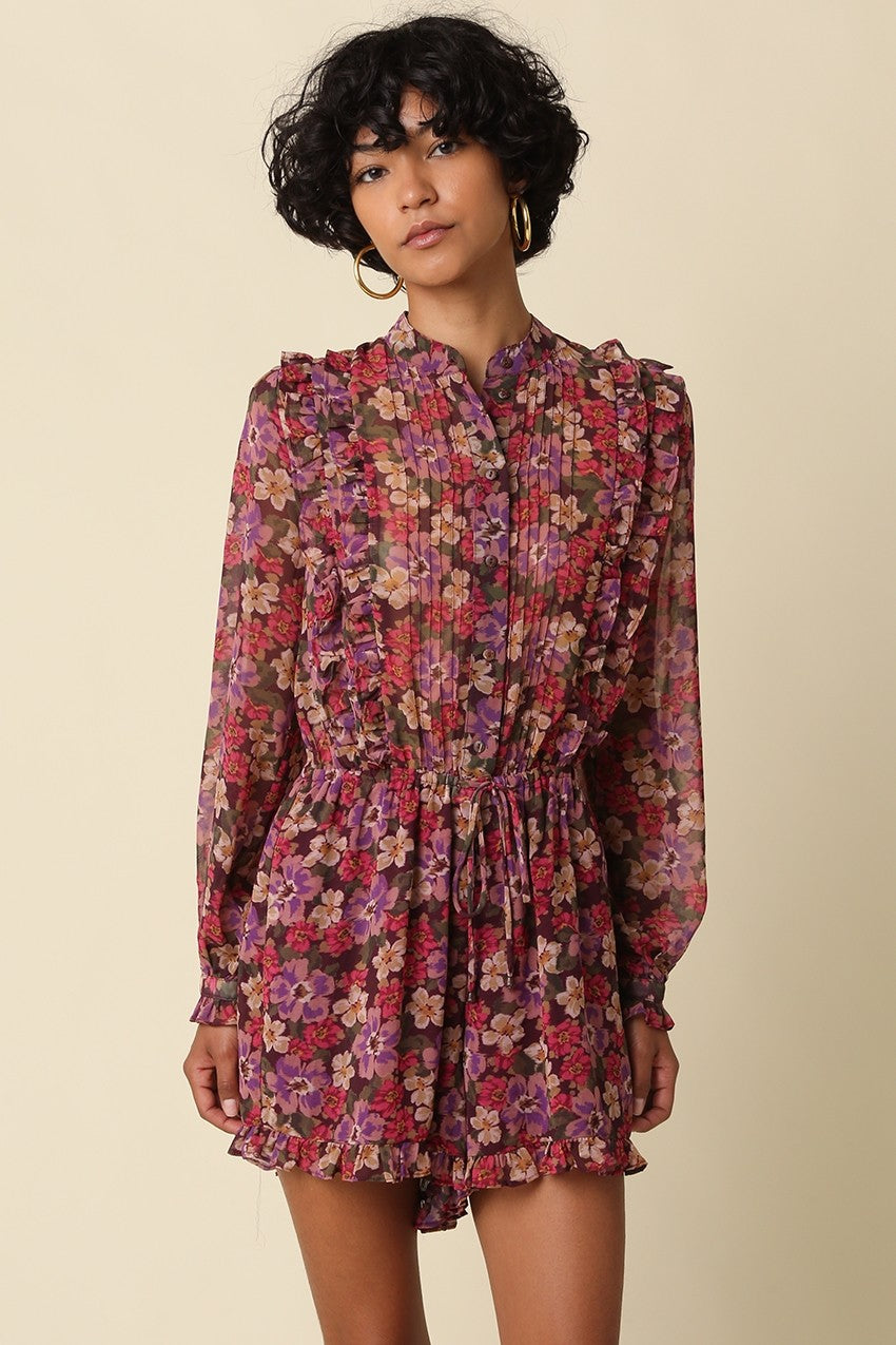 Dalia Floral Long Sleeve Romper- Multi