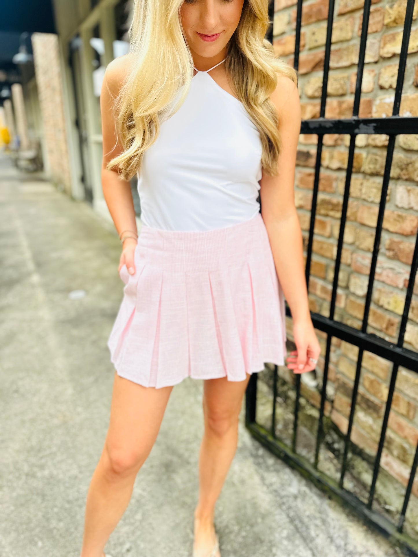 Jeremy Pin Striped Skort- Pink