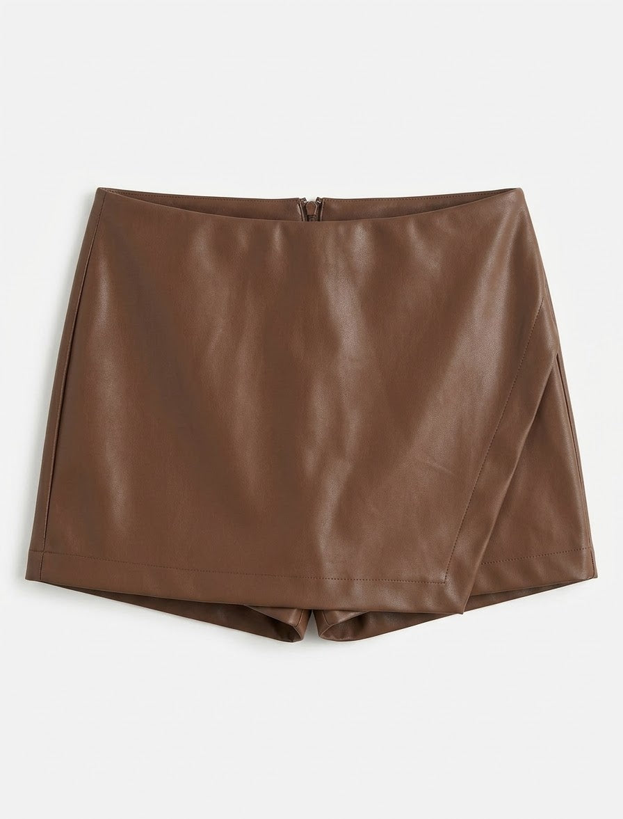 Cleo Leather Skort- Brown