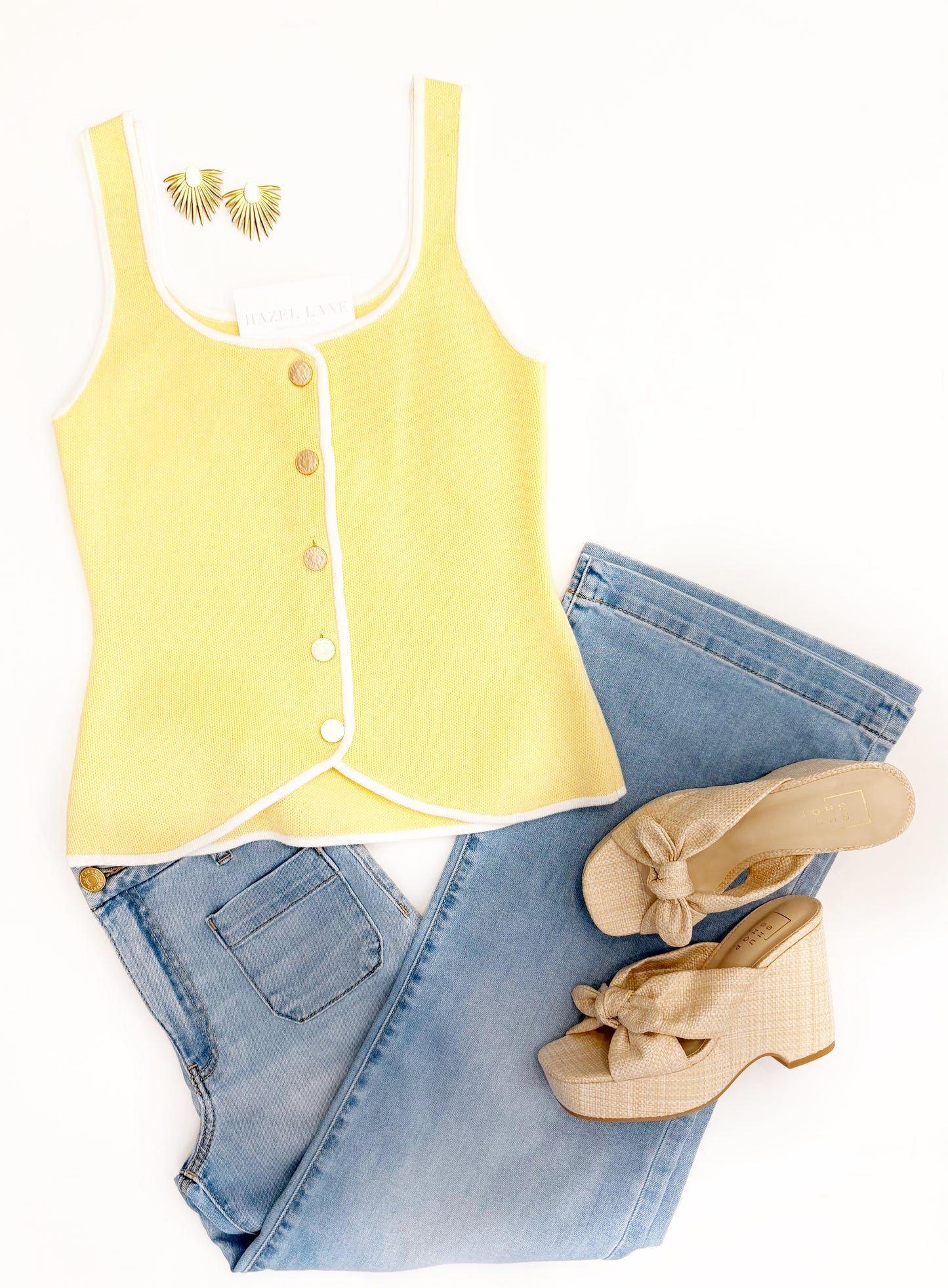 Dillon Vest Button Tank- Yellow & White