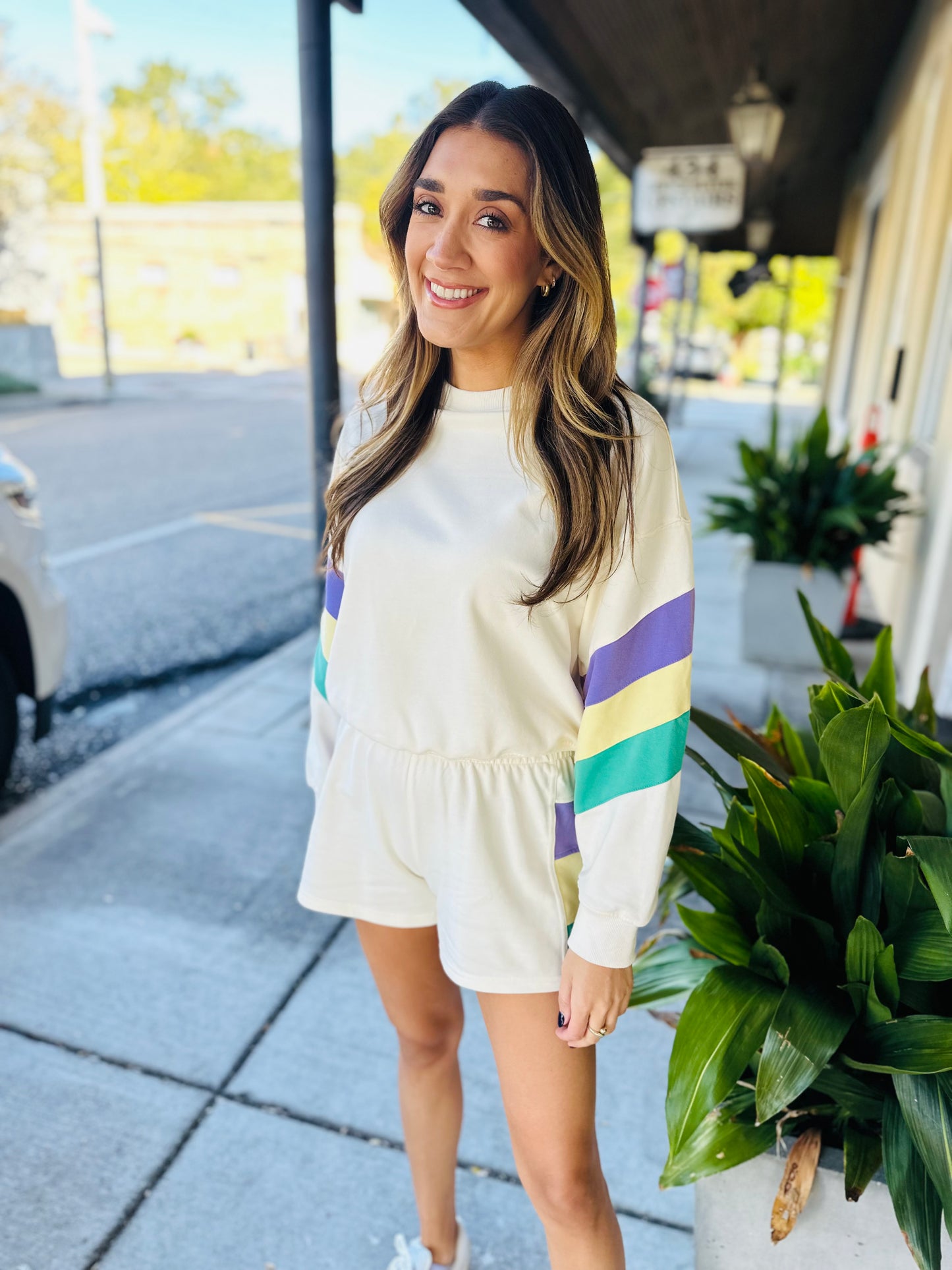 Pastel Stripe Sweatshirt- Ivory