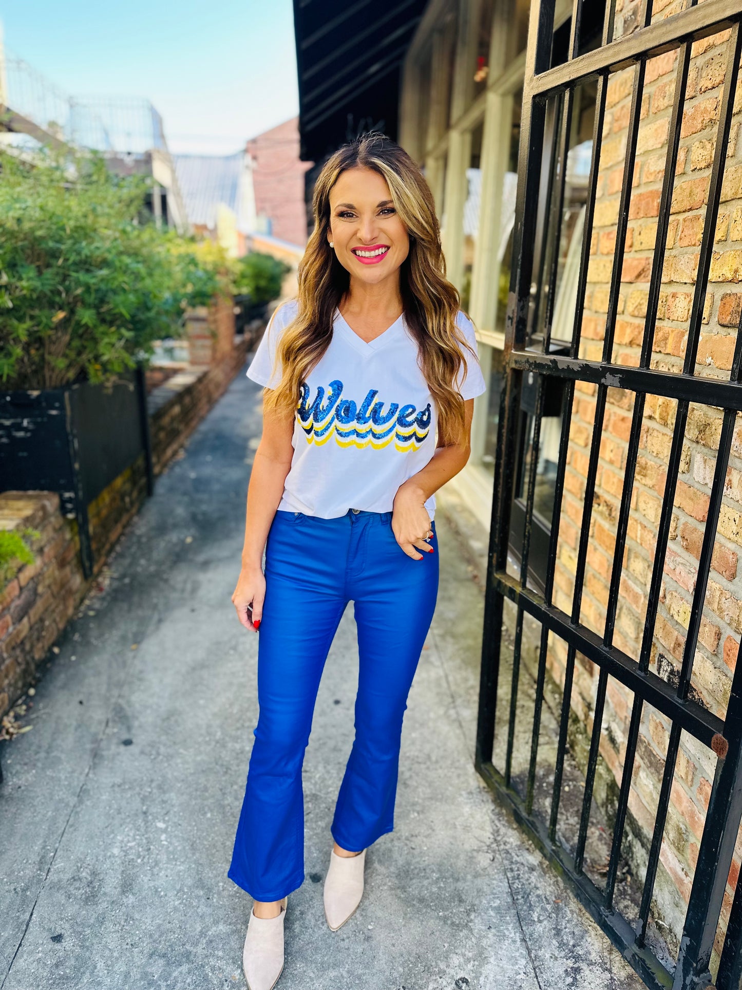 Paige Faux Leather Cropped Flare Pant- Blue