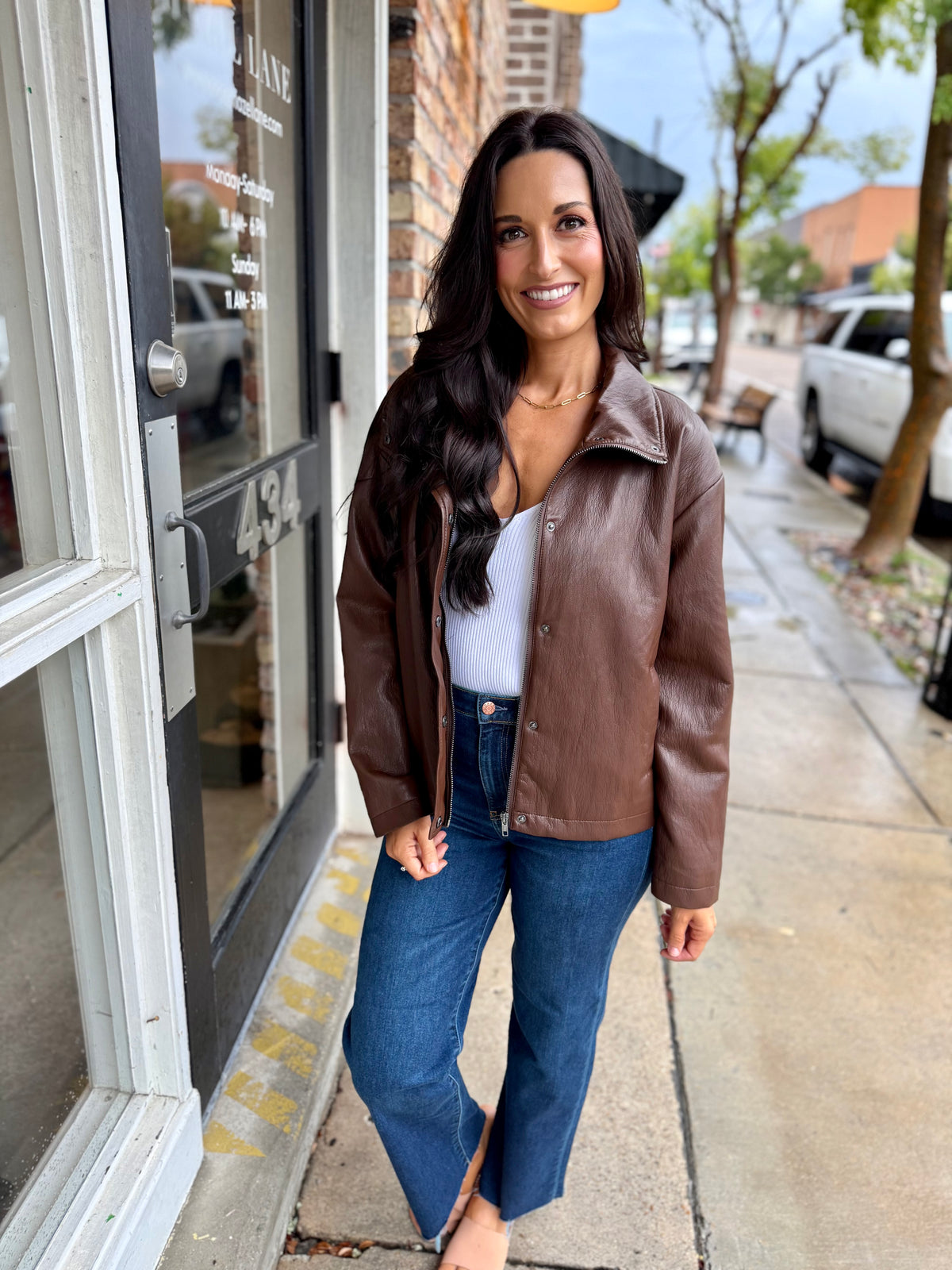 Wren Drop Shoulder Leather Jacket- Chocolate