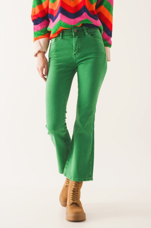 Green High-Rise Flare Jeans