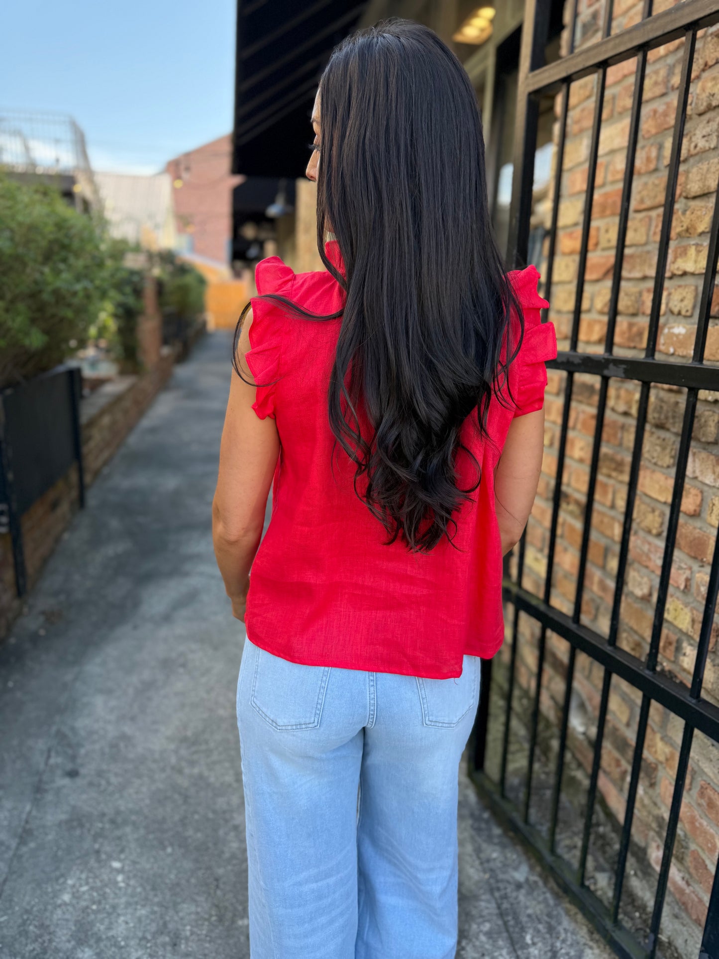 Heidi Linen Top- Red