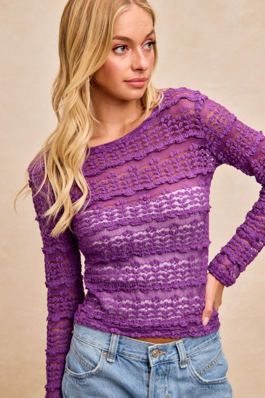 Rex Ruffles Flower Lace Top- Purple