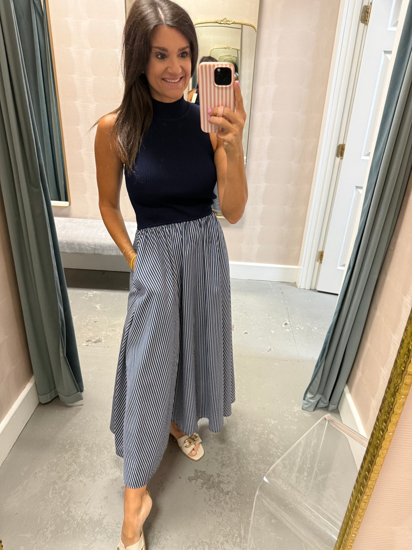 Hunter Maxi Mock Neck- Navy/White Stripe