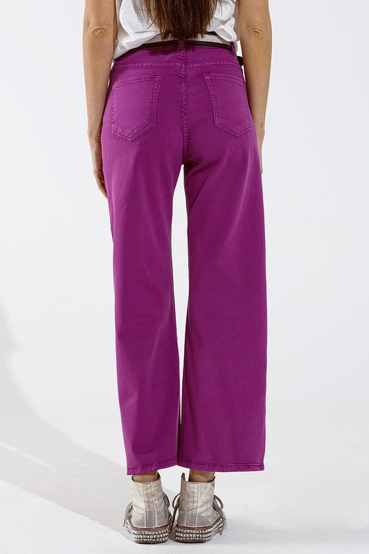 Druids Wide Leg Metallic Denim- Magenta/Gold