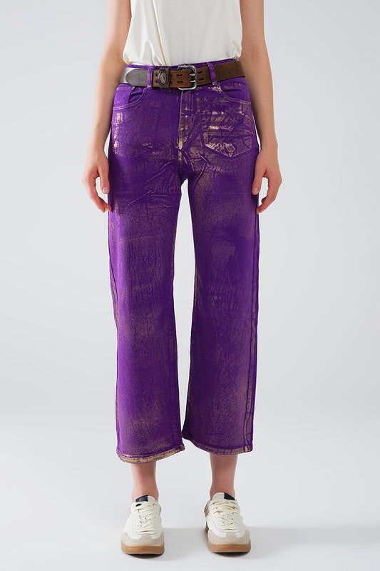 Bacchus Wide Leg Metallic Denim- Purple/Gold