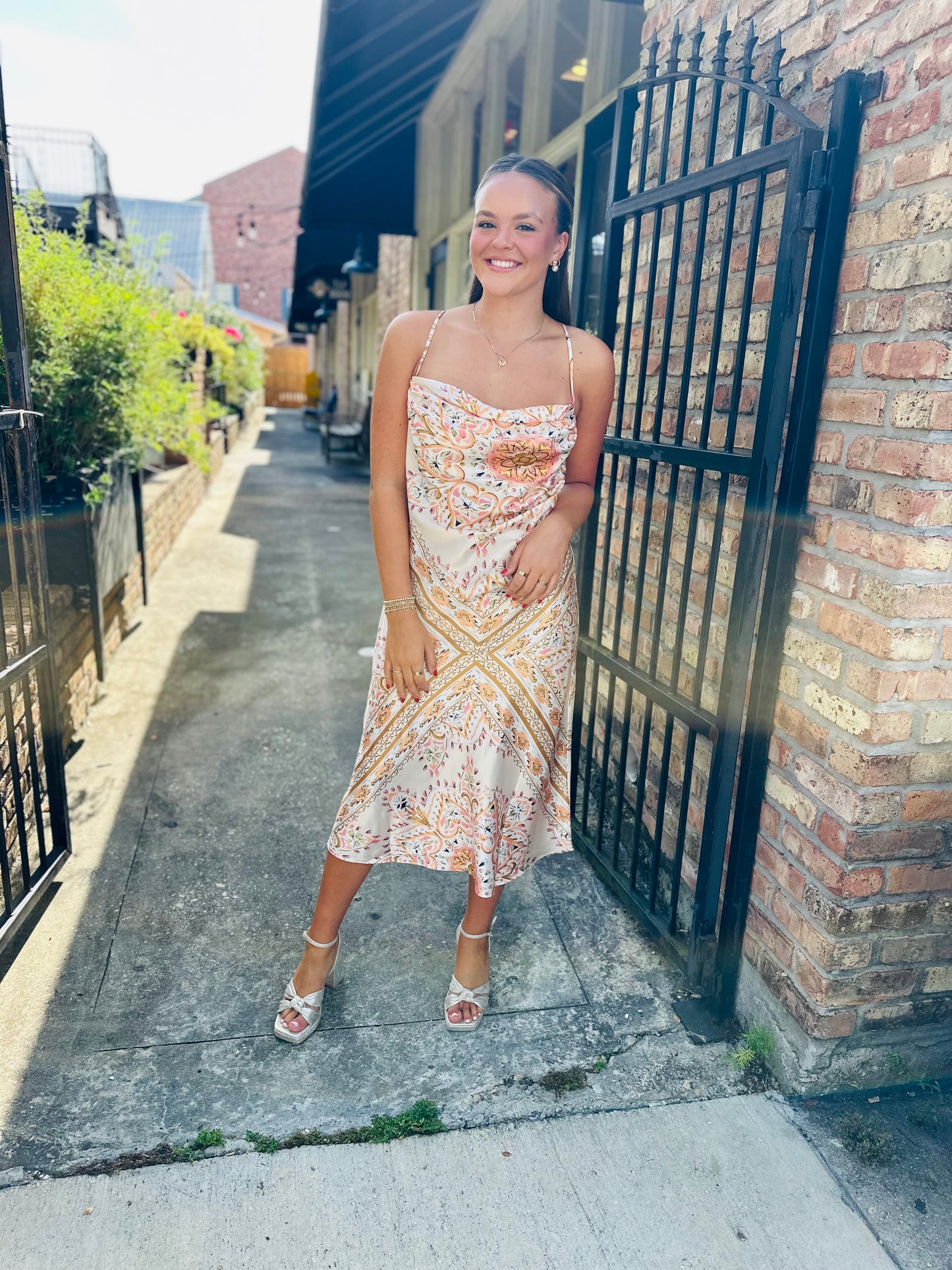 Eden Cowl Neck Dress- Multi