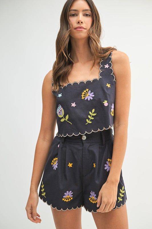 Sally Scalloped 2 PC Set- Navy