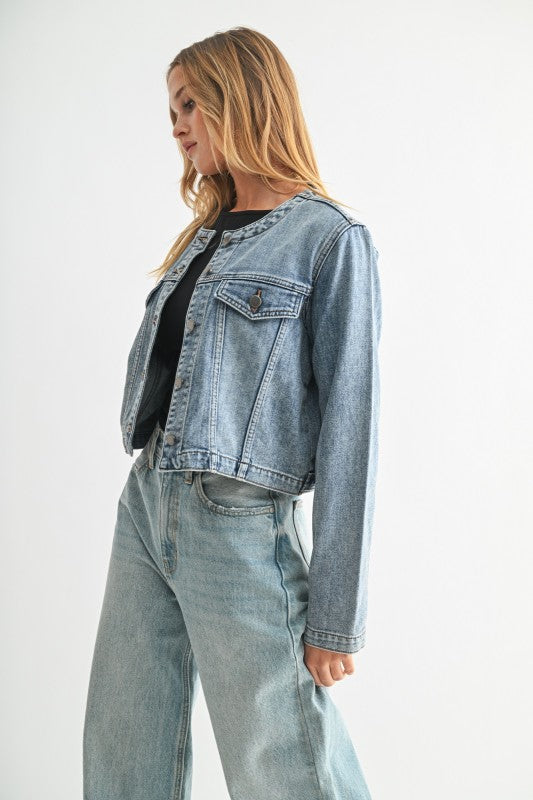Collarless Denim Jacket
