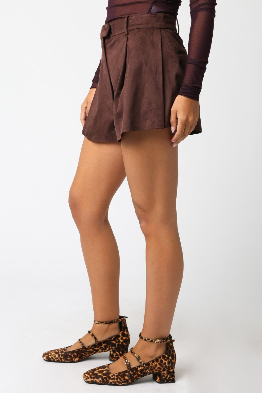 Brylee Faux Suede Shorts- Brown