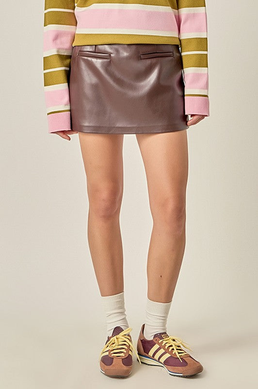 Columbia Faux Leather Skort- Dark Brown