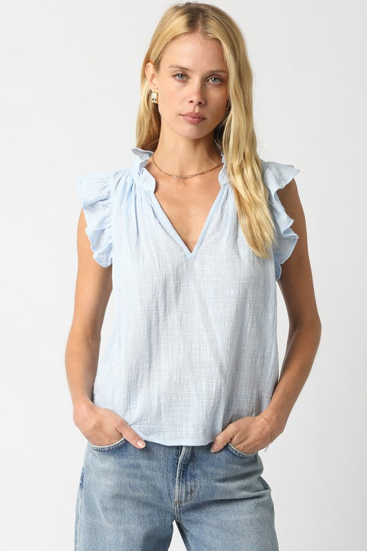 Emilie Ruffle Sleeve Blouse- Sky Blue