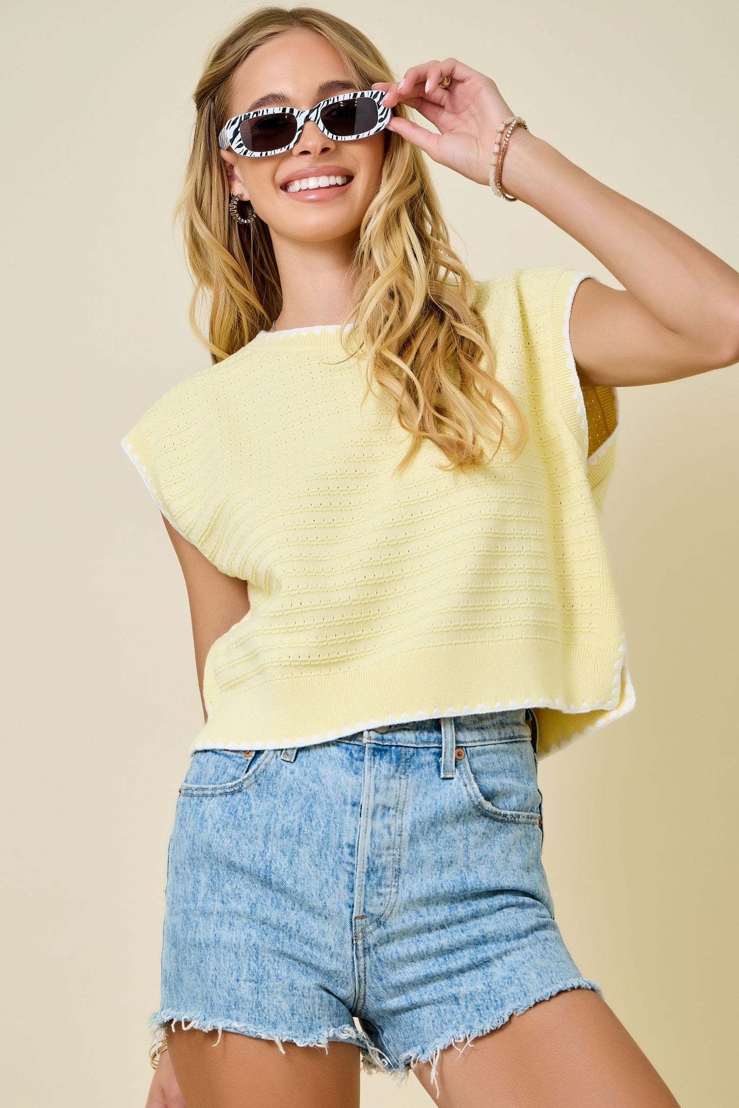 Dom Textured Knit Top- Lemon