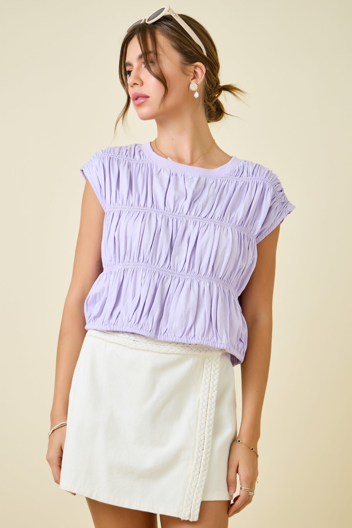 Tori Shirred Tiered Top- Lavender