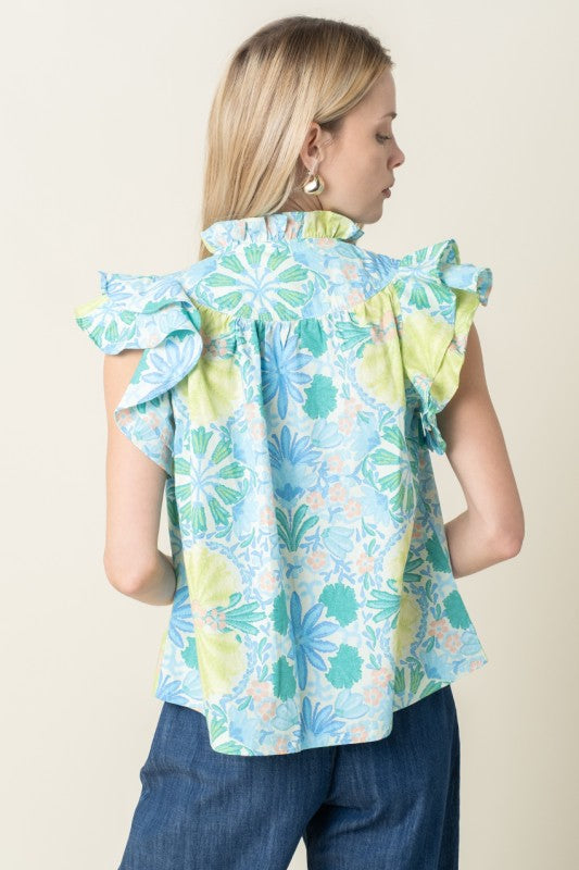 Erica Floral Ruffle Sleeve Blouse