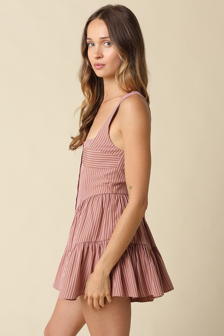 Tina Striped Romper- Brown/Pink