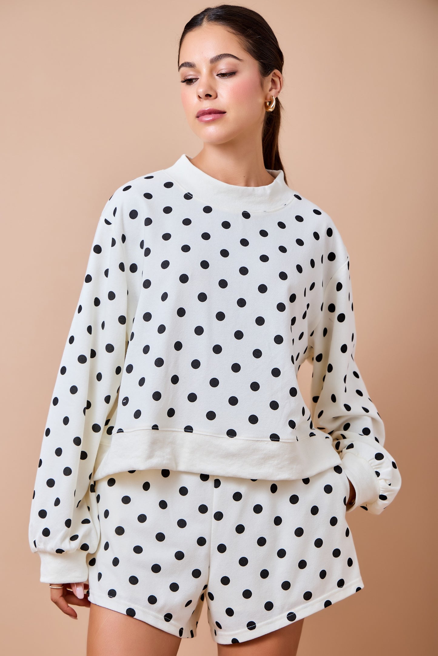 Polka Dot Mock Sweatshirt Top