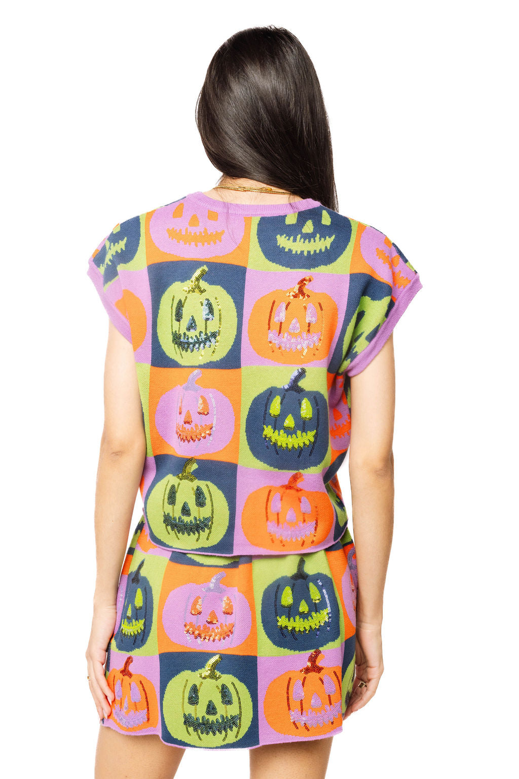 Checkered Pumpkin Knit Top