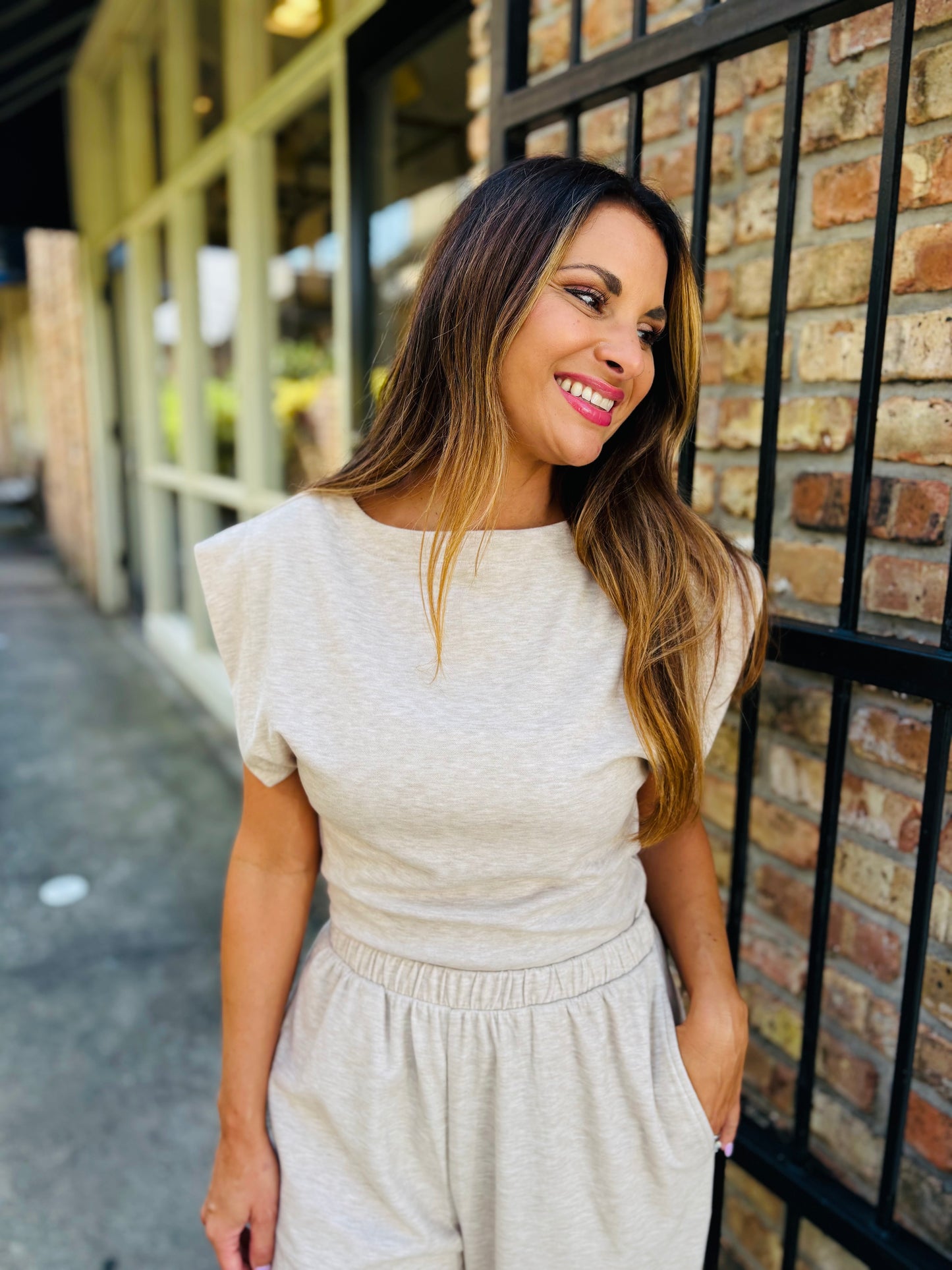 Cindy Strong Knit Top- Oatmeal