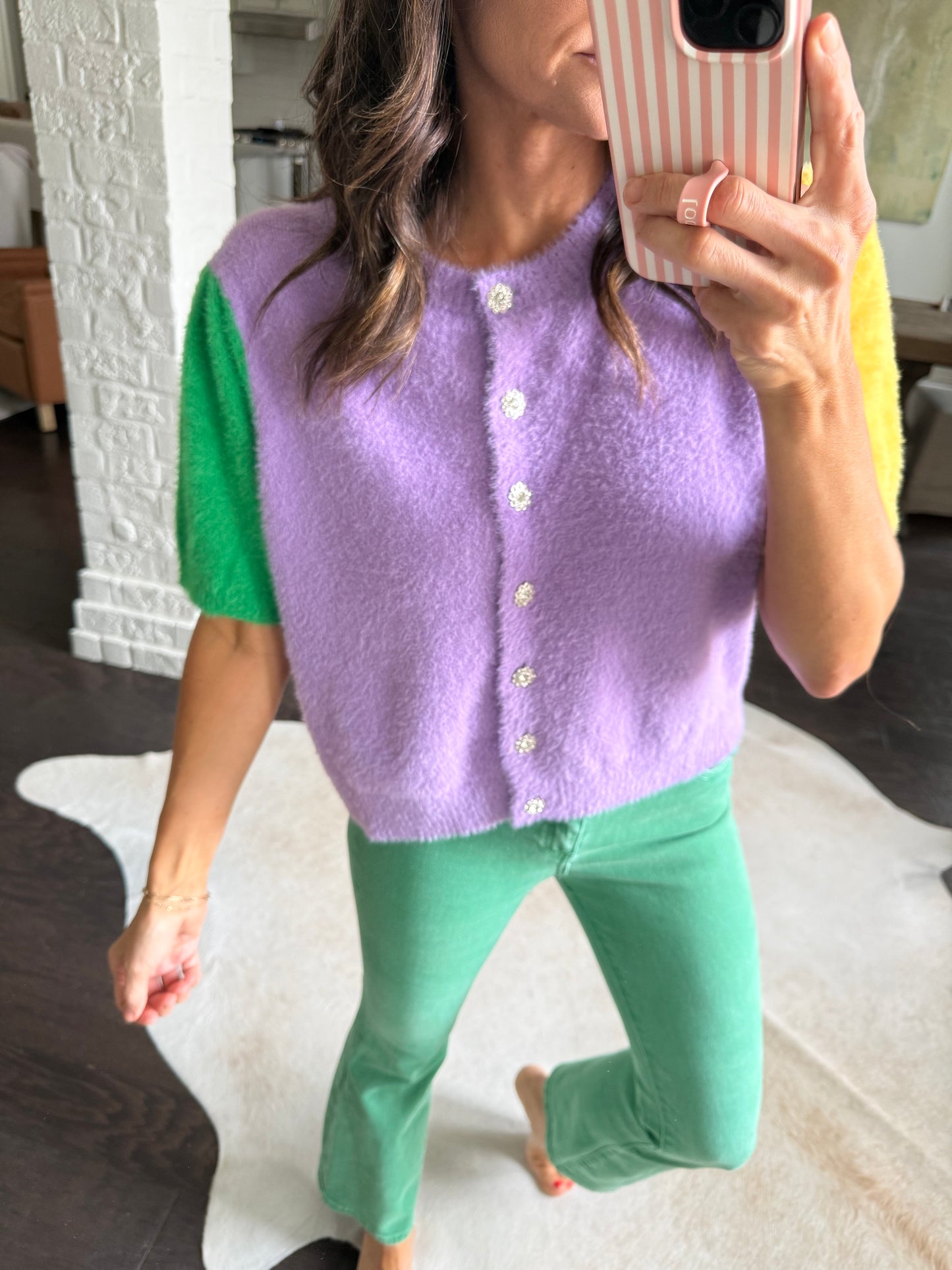 MG Flower Rhinestone Button Cardigan