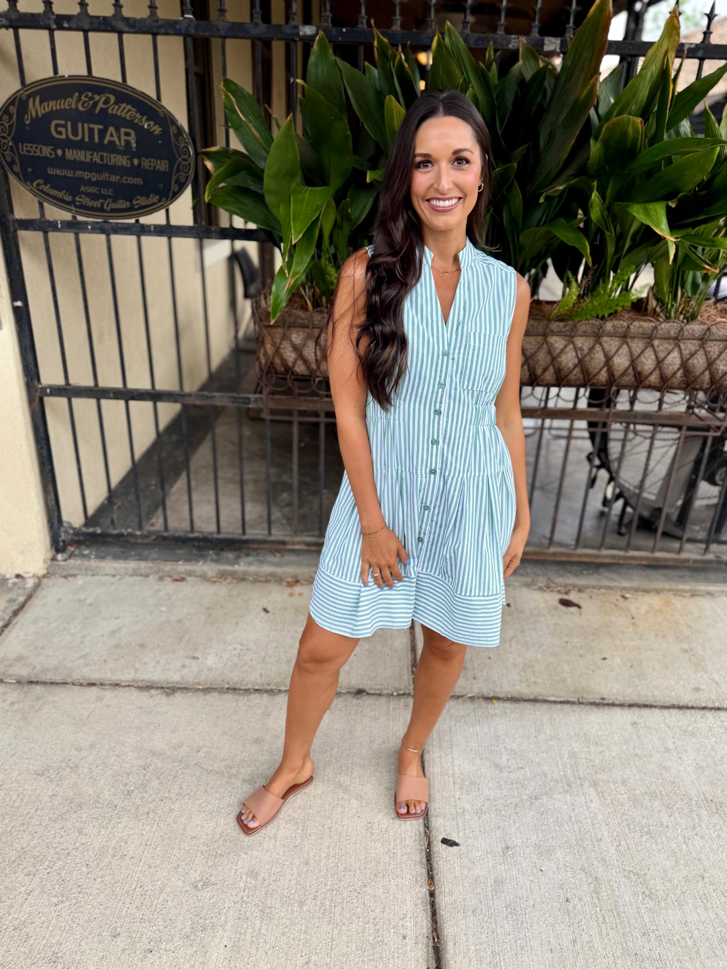 Liv Striped Dress- Sage