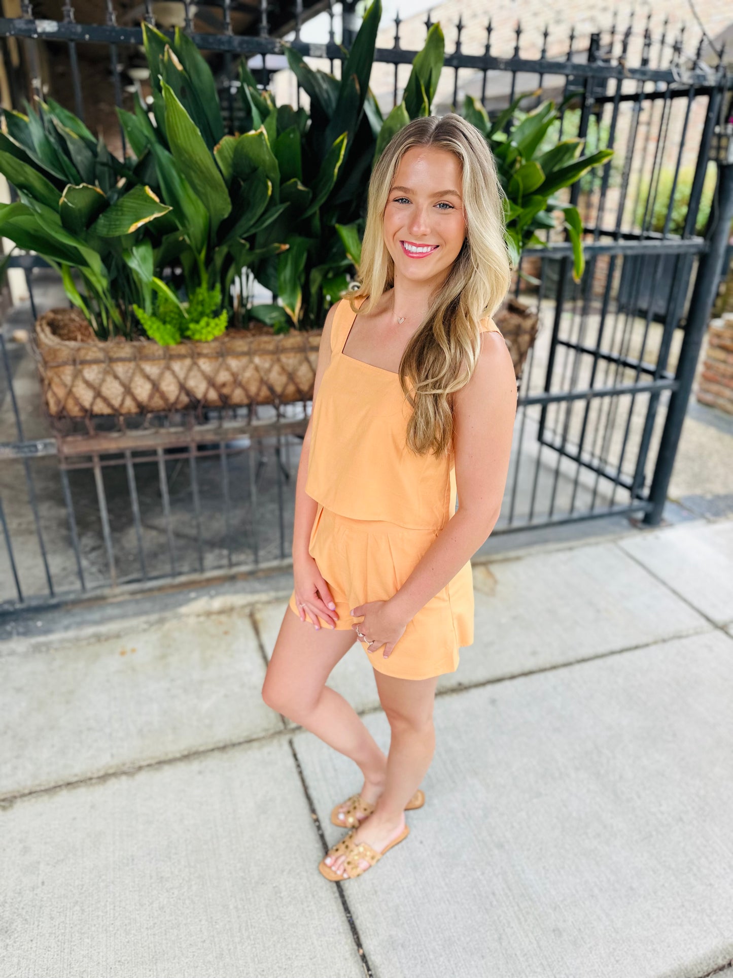 Salter Square Neck Linen Top- Apricot