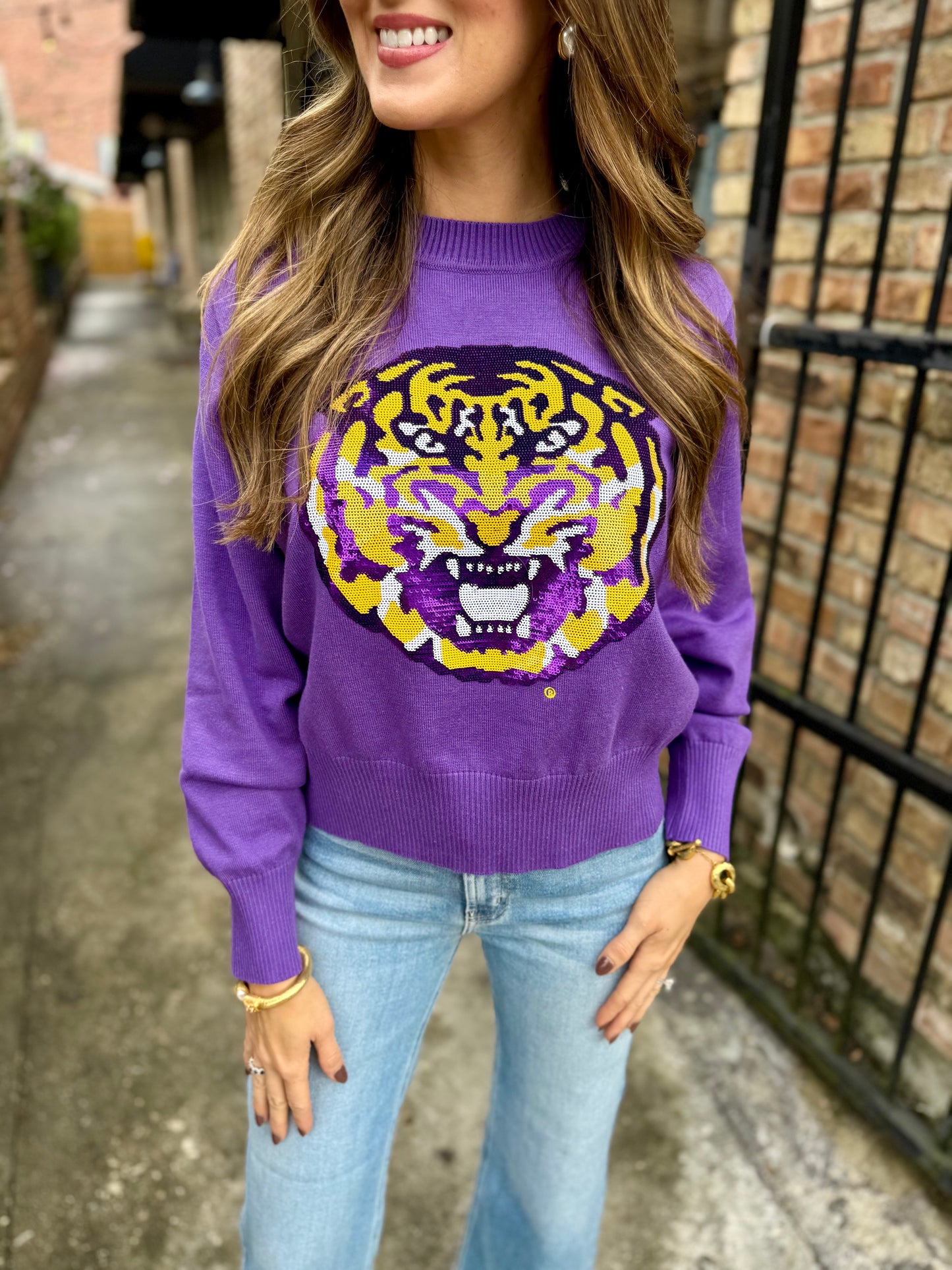 LSU Classic Sequin Sweater- Purple
