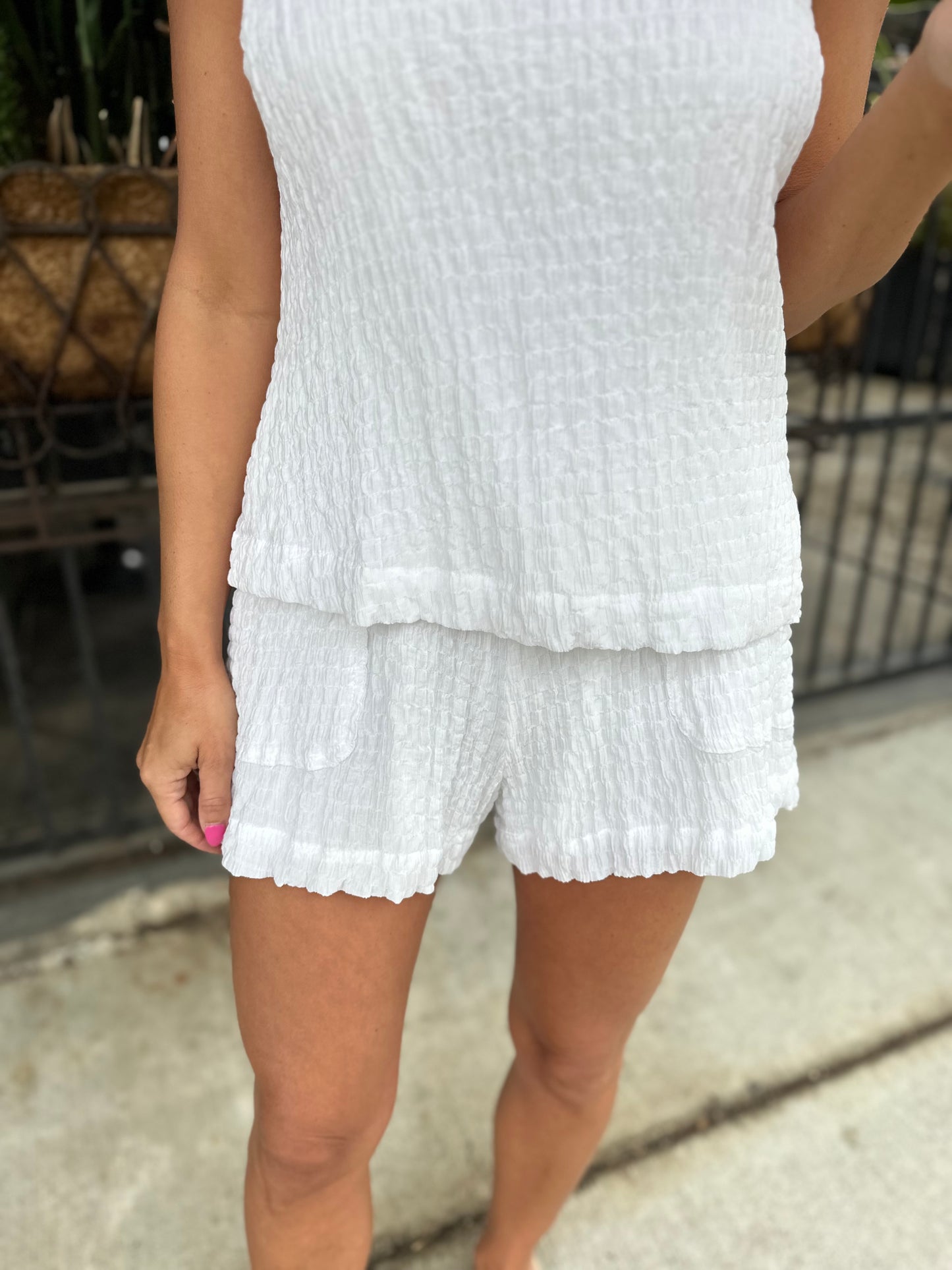 Baltimore Shirred Two Piece Top & Shorts Set- White