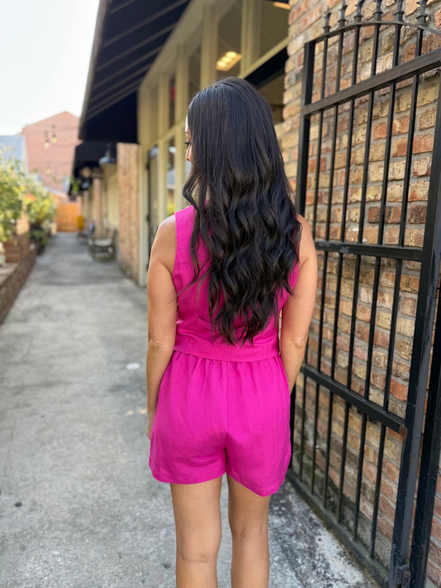 Roy Linen Elastic Shorts- Fuchsia