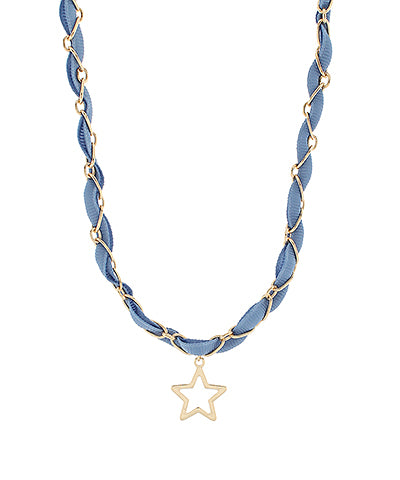 Ribbon Necklace- Blue Star