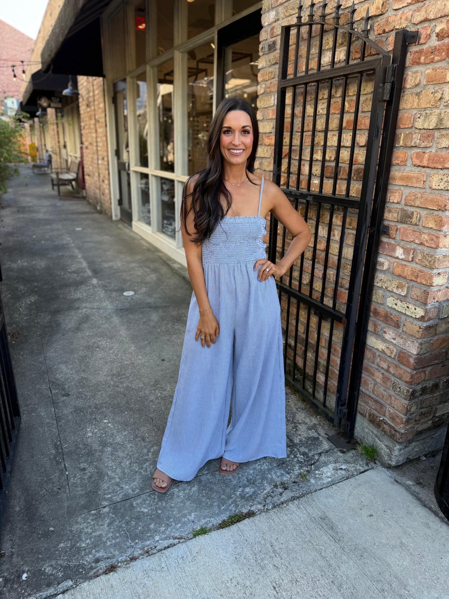 Garden Sun Smocked Jumpsuit- Blue