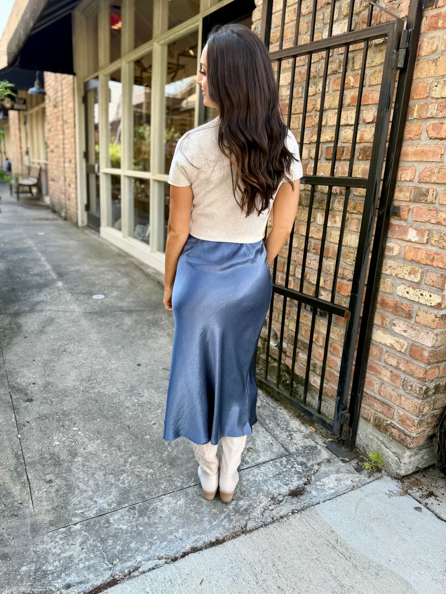 Kaylee Satin Maxi Skirt- Dusty Navy