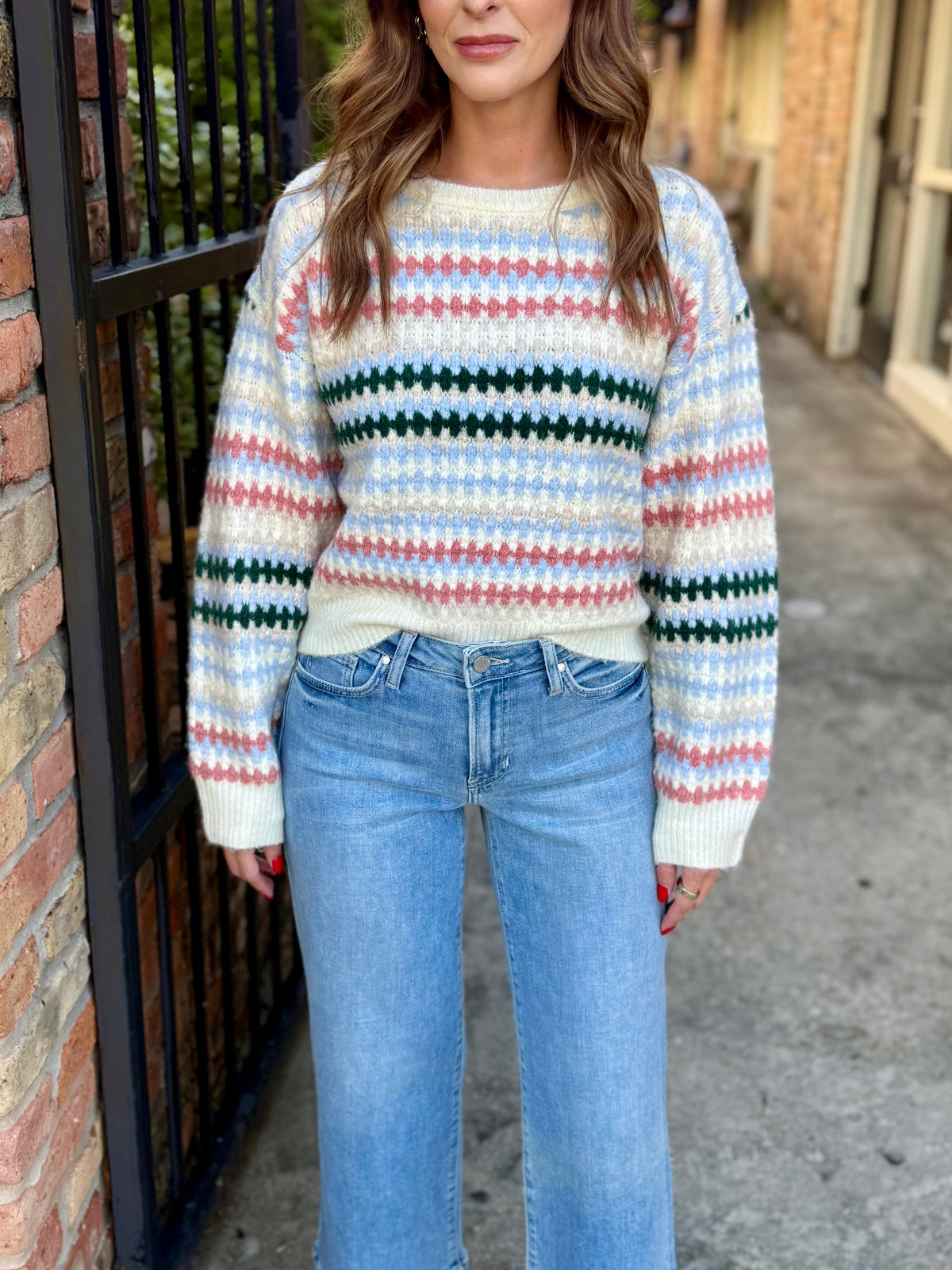 Pattern Cropped Sweater- Cream Multi