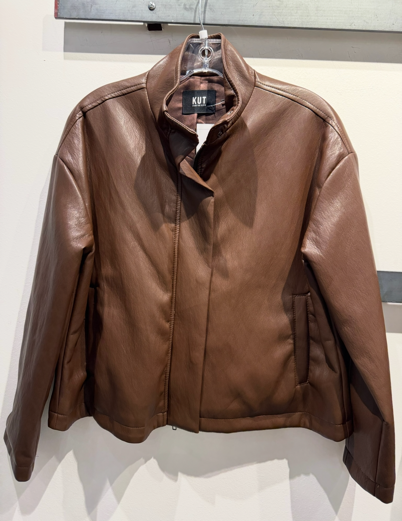 Wren Drop Shoulder Leather Jacket- Chocolate