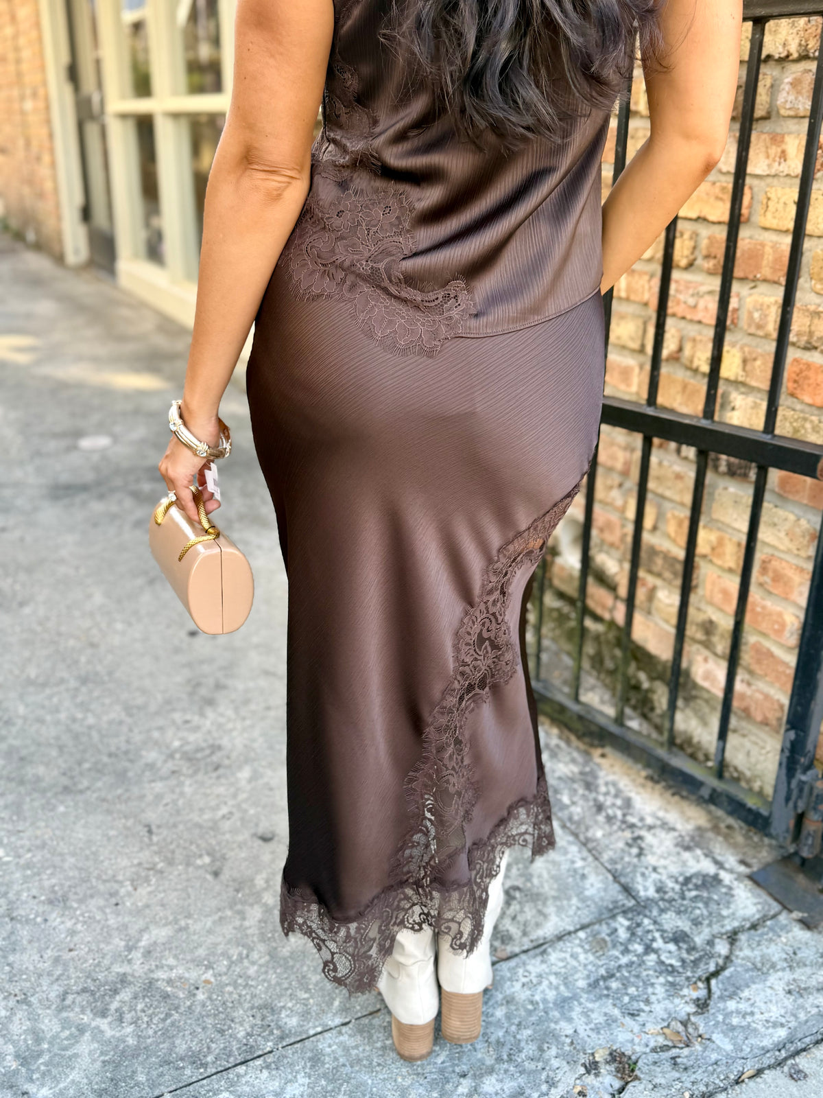 Meaux Mixed Lace Top- Brown