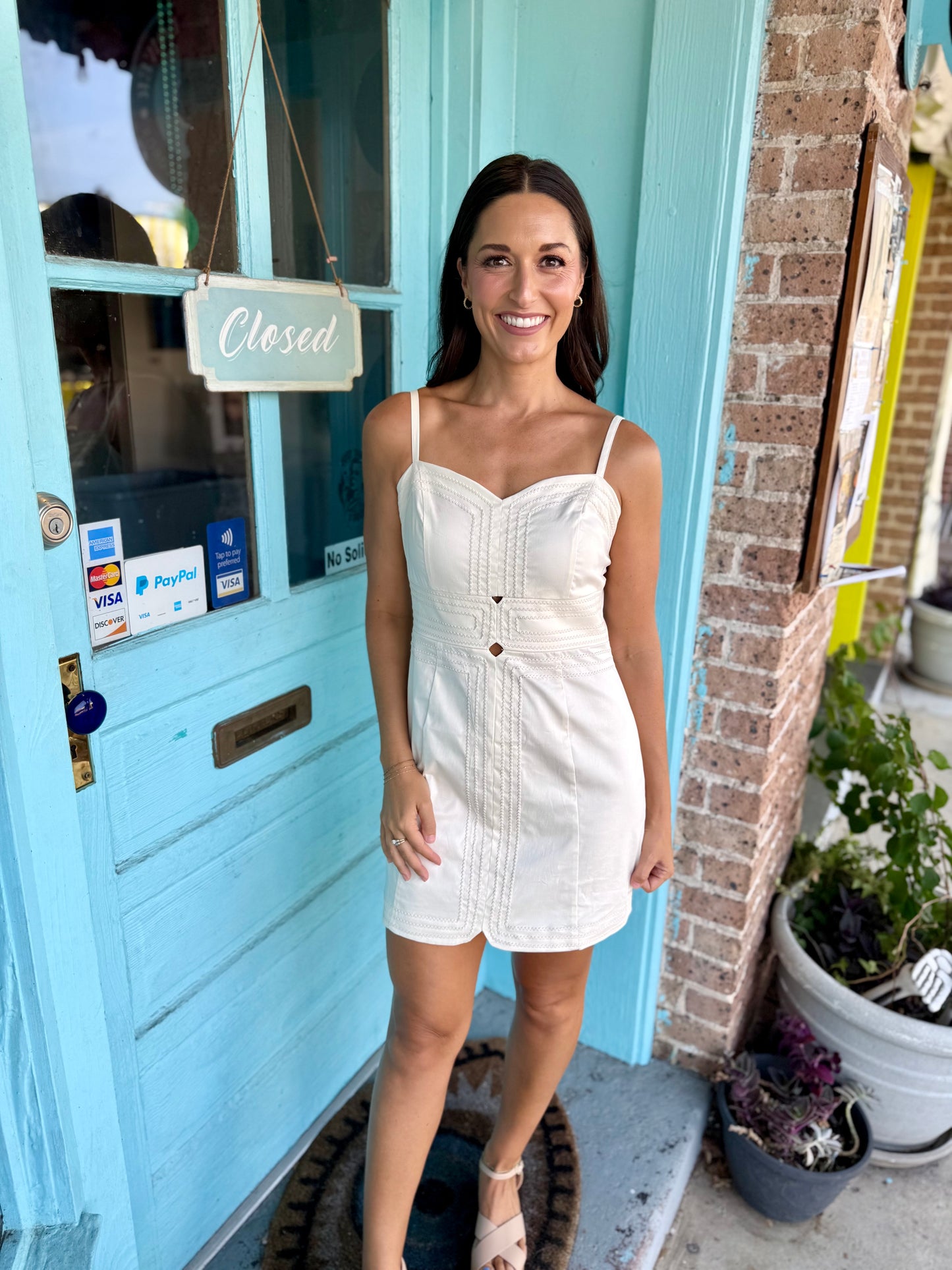 Lina Contrast Mini Dress- Cream