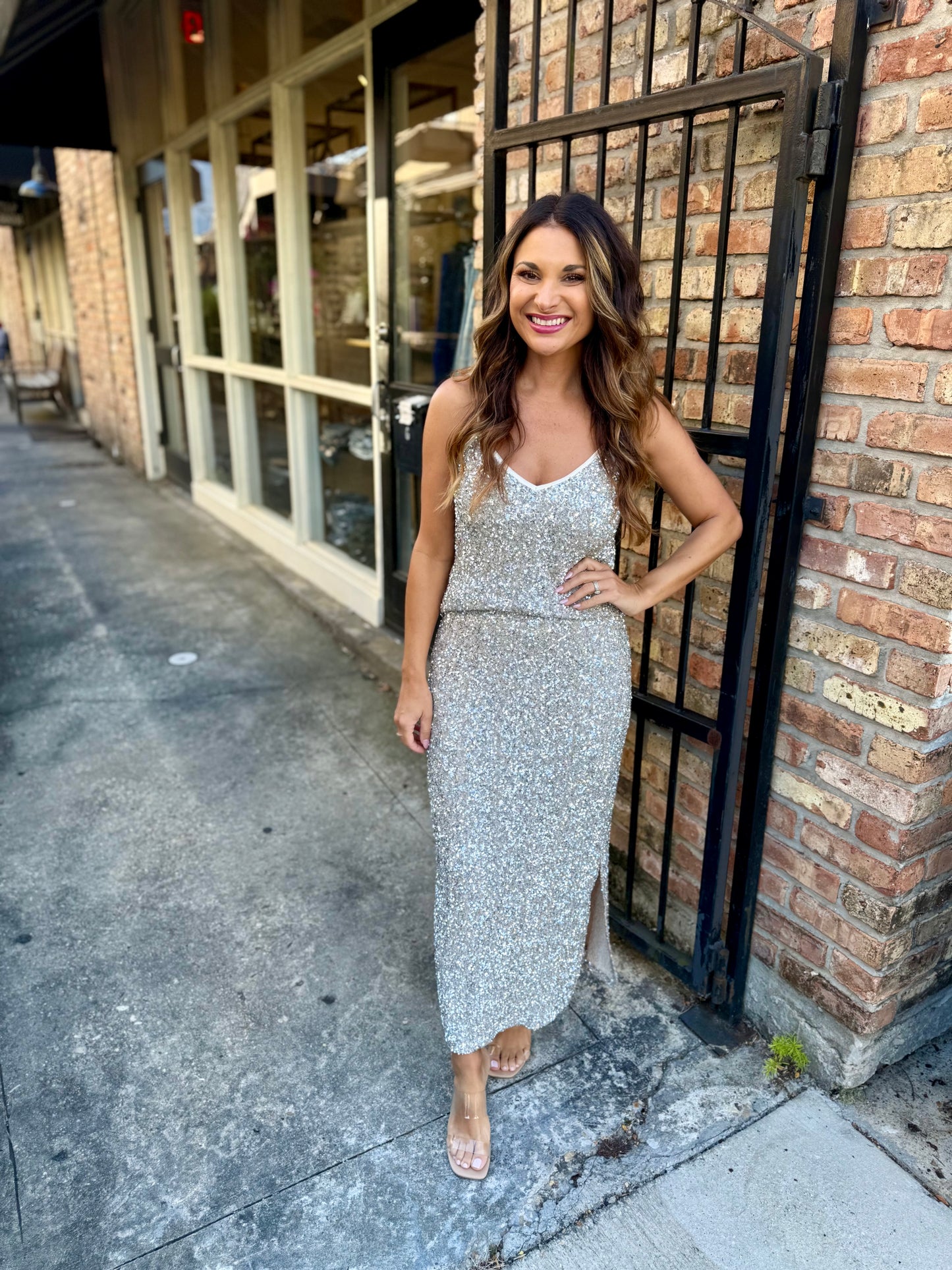 Luster Sequin Cami Top- Silver