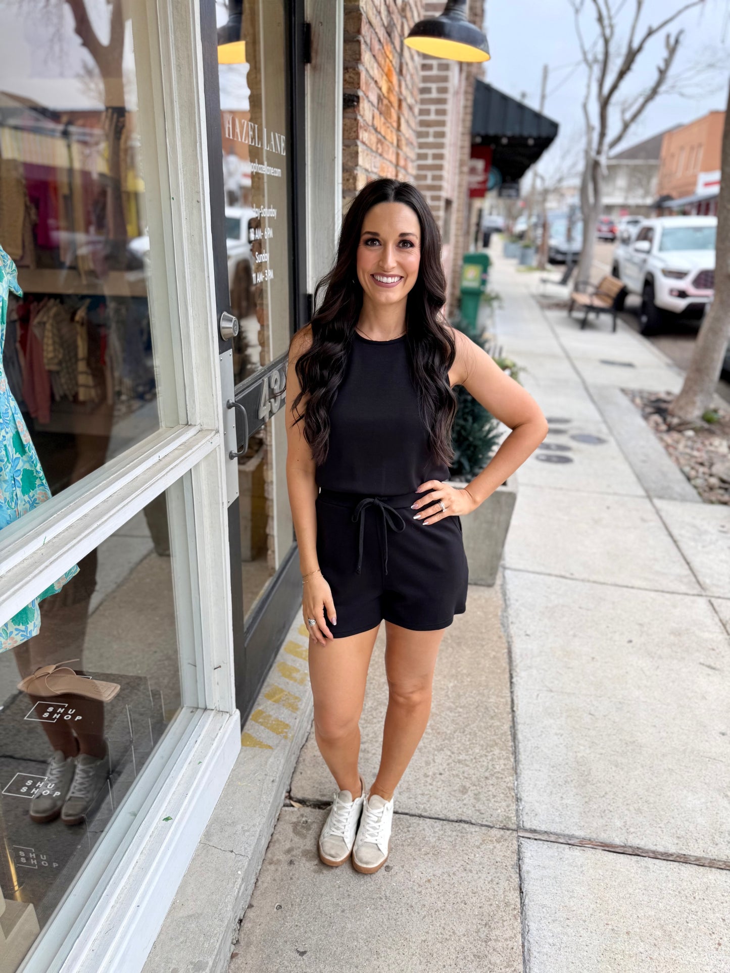 Anahi Drawstring Romper- Black