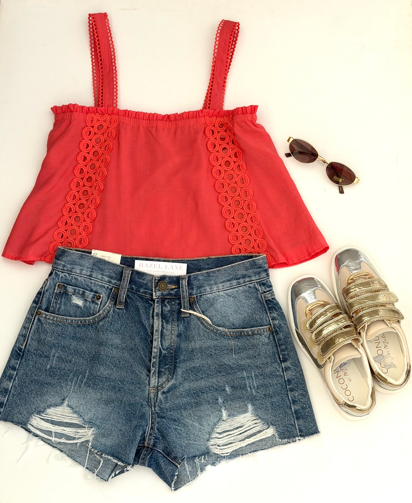 Doha Eyelet Flowy Tank- Bright Pink