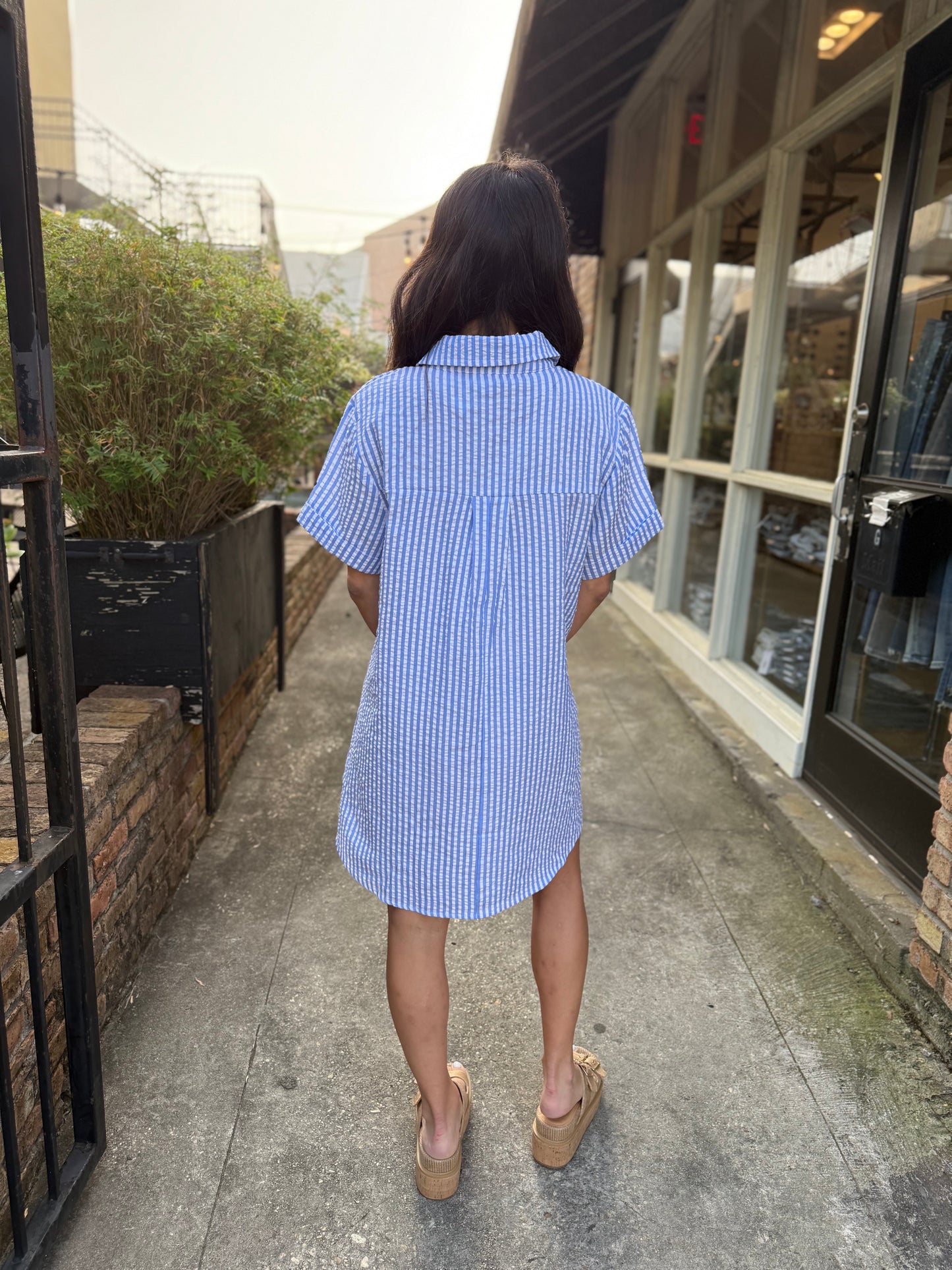 Day Striped Shirt Dress- Lt. Blue