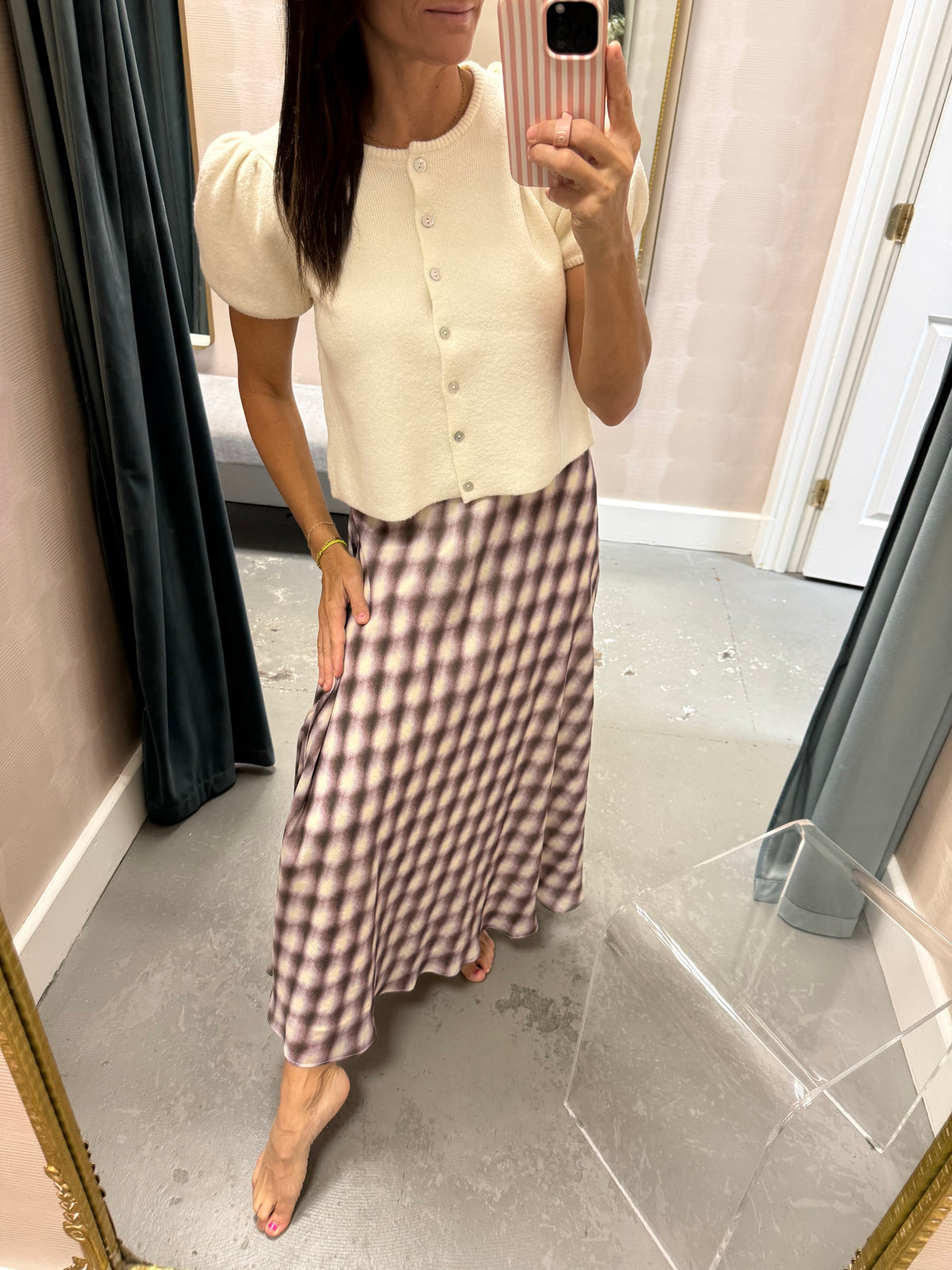 August Midi Skirt- Lavender Check