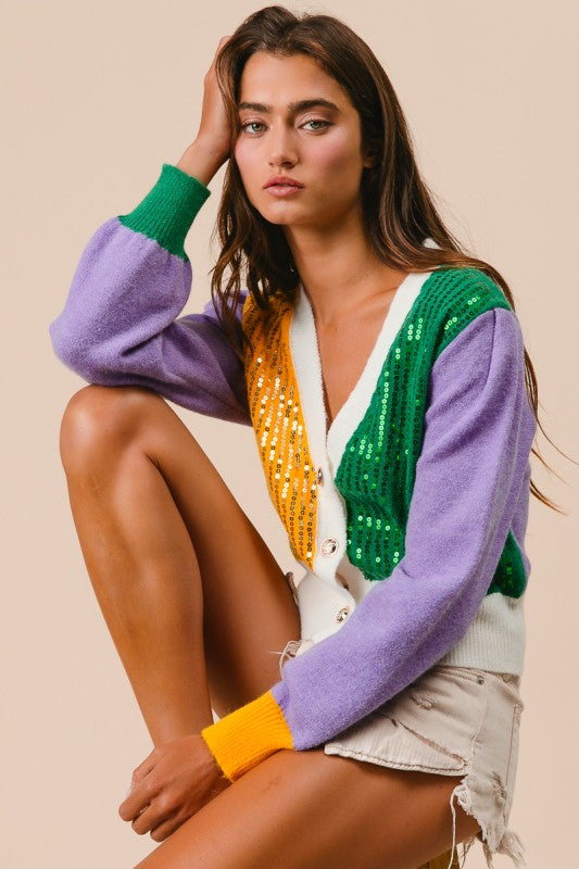 Thoth MG Colorblock Cardigan- Purple