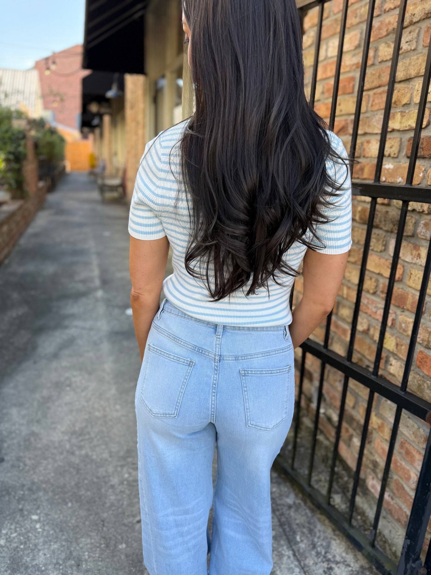 Stevie Striped Crew Neck- Ice Blue