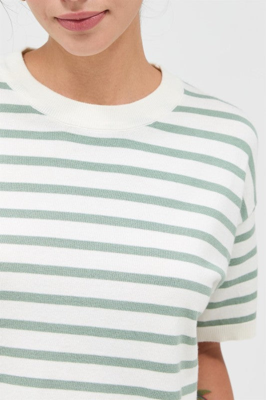 Paul Striped Crop Tee- Sage Green