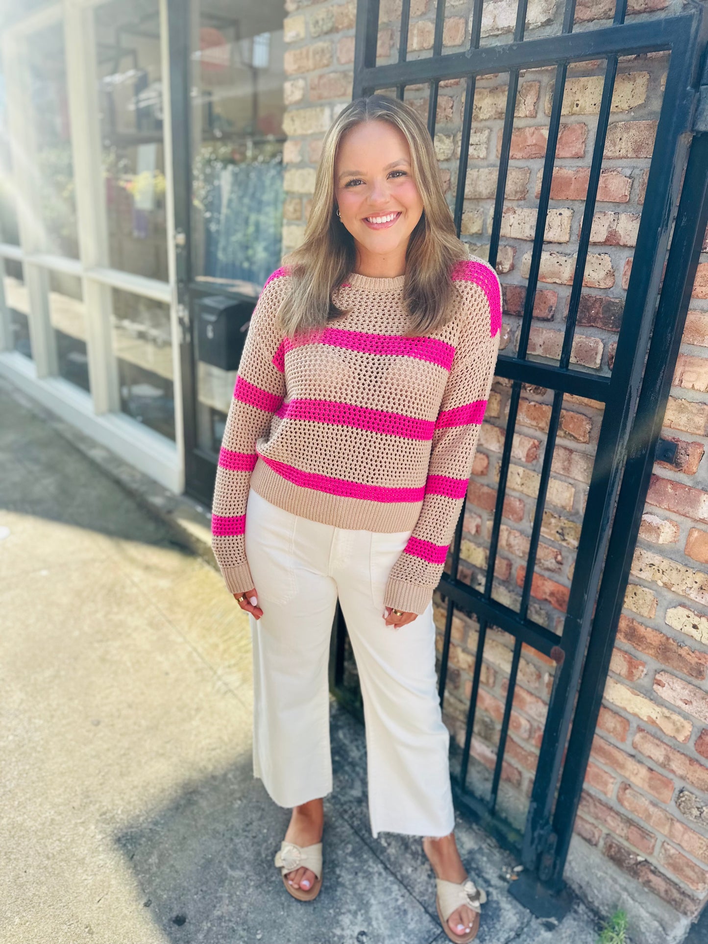 Z Supply Broadbeach Striped Sweater- Biscuit