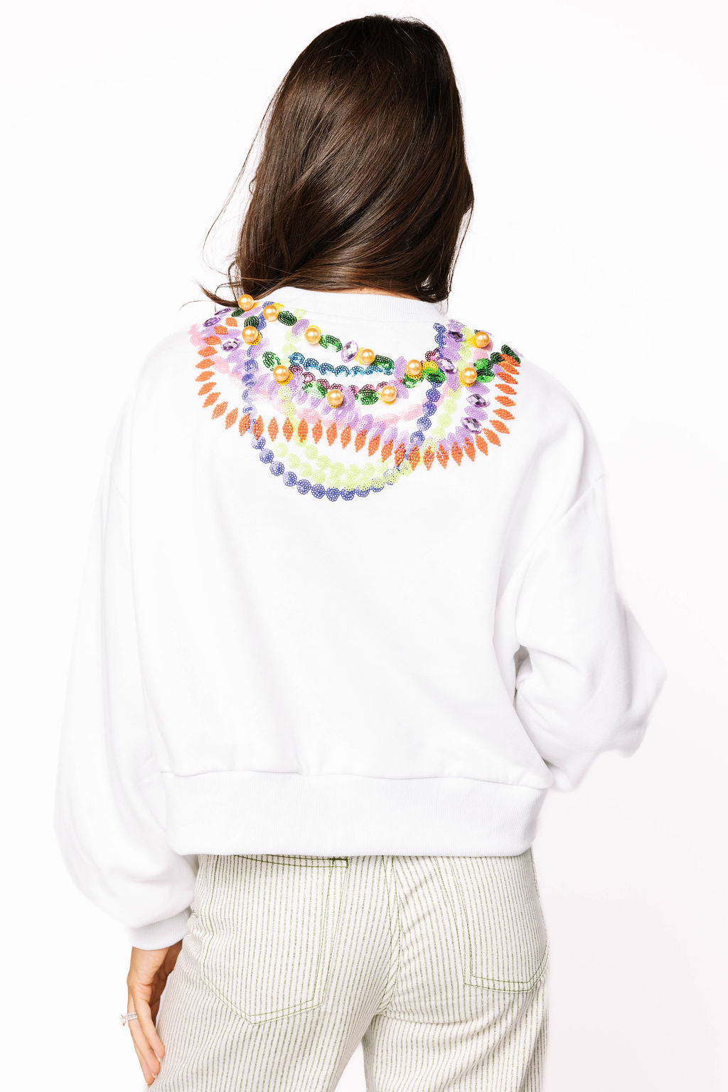 MG Queen Beads Sweatshirt- White